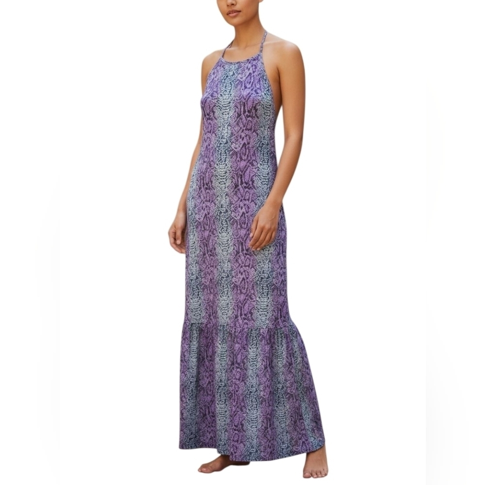 Caroline Hill Spaghetti Strap Bohemian Snakeskin Maxi Dress, Size Large